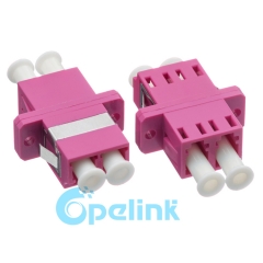 LC-LC plástico duplex multimodo om4 adaptador de fibra óptica com flange