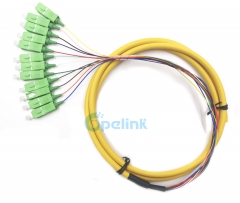 Sc/apc wuldle distribuição fibra pigtail, sm 9/125 fanout 0.9mm fibra óptica pigtail