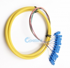 Sc/pc distribuição de fibra óptica pigtail, sm 9/125 fanout 0.9mm fibra óptica pigtail
