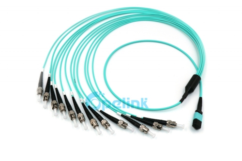 12-fibra mtp/MPO-ST om3 cabo de fibra redonda fanout 2.0mm fibra óptica patchcord/jumper