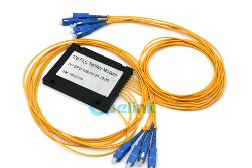 1x8 divisor de fibra, sc/pc plástico abs caixa fibra óptica plc divisor