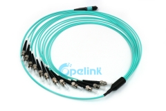 OM3 MPO-ST Fibra Jumper, 12 Fibras MPO Fanout Cable, Use para sistema de alta densidade MPO para ST Fibra Óptica PatchCord