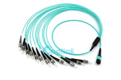 OM3 MPO-ST Fibra Jumper, 12 Fibras MPO Fanout Cable, Use para sistema de alta densidade MPO para ST Fibra Óptica PatchCord