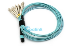 Cabo de patch de fibra óptica OM3 MPO-LC, cabo de chicote de 12 fibras MPO, use para centro de dados de alta densidade MPO para cabo de breakout LC