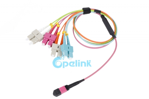 OM4 MPO-SC Fiber Branch Patchcord 8 núcleos: cabo de ruptura de fibra óptica de alta densidade para centros de dados